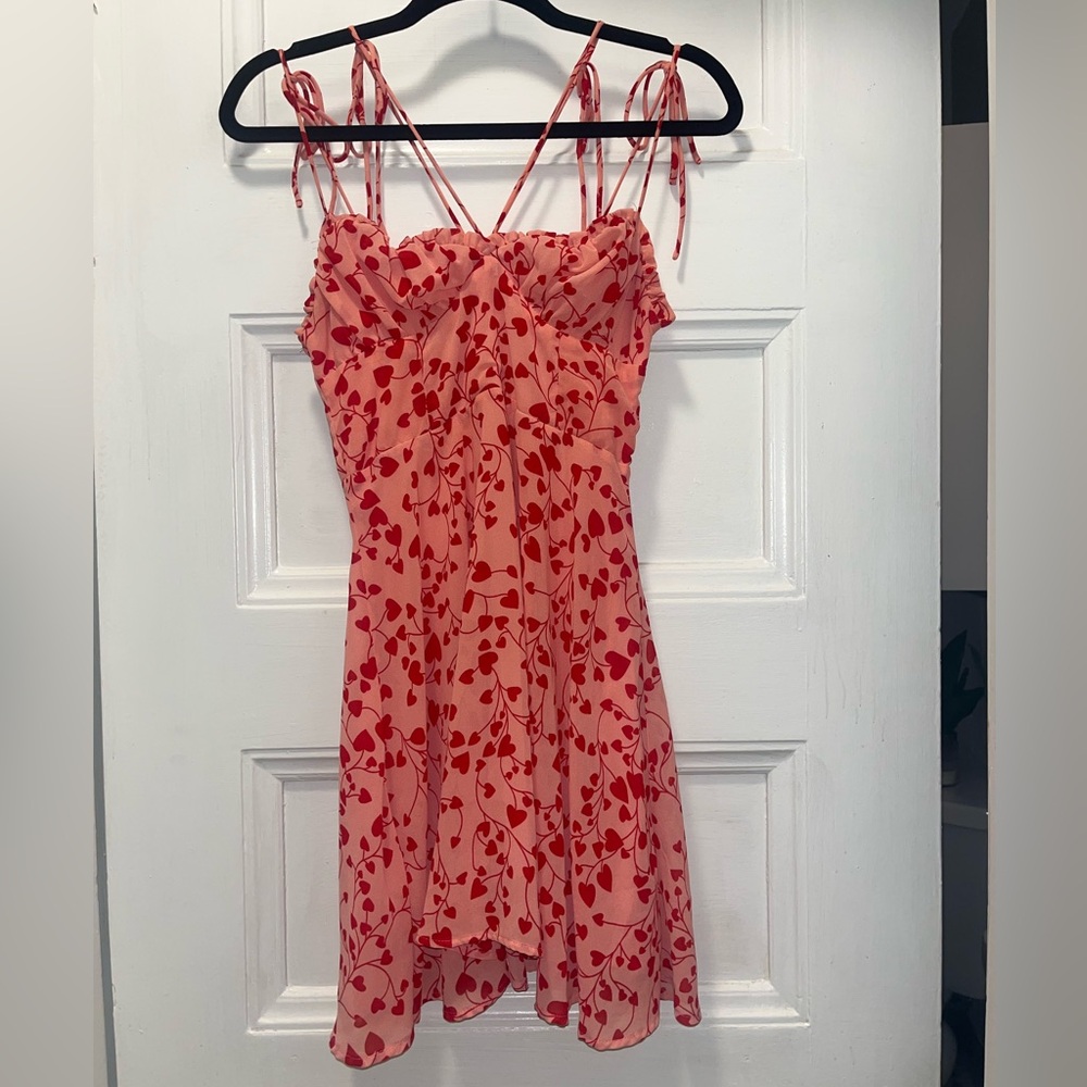 Women's Pink Red Heart-Print Mini Dress